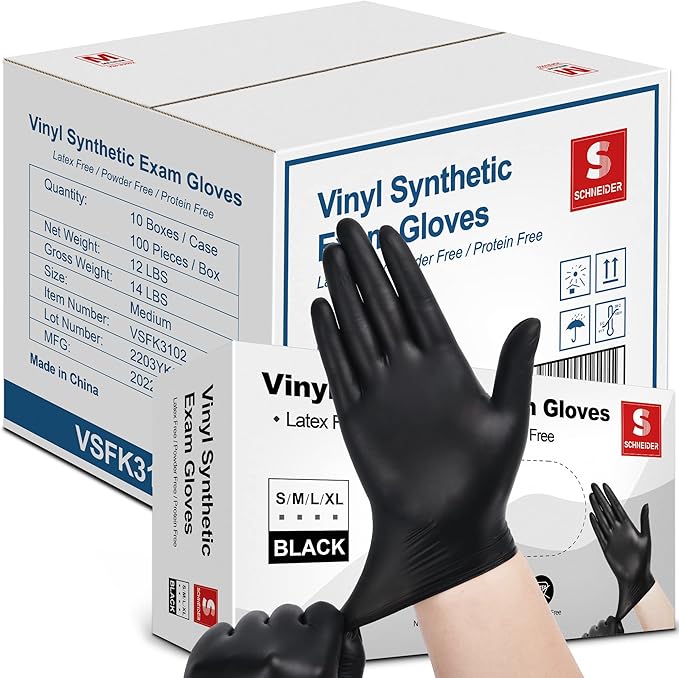 Schneider Vinyl Synthetic Exam Gloves, 4 Mil, Latex Free Disposable Gloves by Schneider
