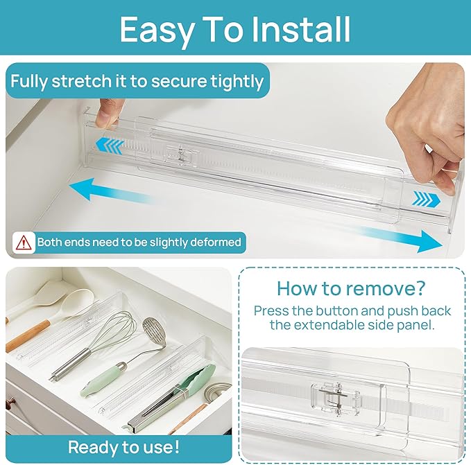 Vtopmart 8 Pack Shallow Drawer Dividers, 2.36" High 12.5"-20.8" Adjustable - Image 4