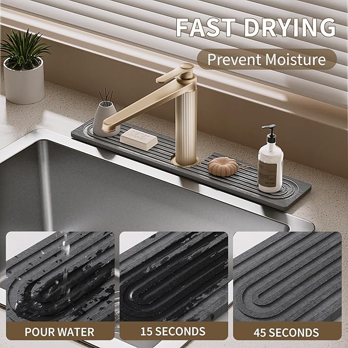 Faucet Mat for Kitchen Sink, Diatomite Stone Drying Sink Protectors, Bathroom - Image 3