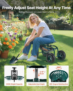 VEVOR Rolling Garden Cart with Swivel Seat, Heavy Duty Garden Seat with Storage Basket & Tool Tray, 300 lbs Weight Capacity, Outdoor Utility Gardening Stool Scooter for Lawn Yard Planting Weeding - Image 2