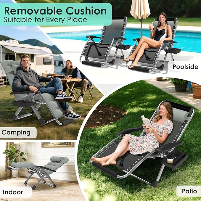 Suteck Oversized Zero Gravity Chair,29In XL Lounge Chair w/Removable Cushion&Headrest, Reclining Camping Chair w/Upgraded Lock and Footrest, Reclining Patio Chairs Recliner for Indoor Outdoor - Image 7