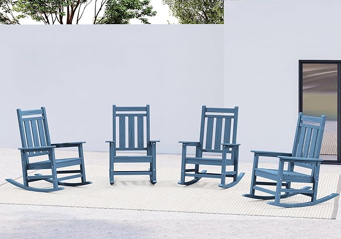 KINGYES Oversized Outdoor Rocking Chair Set of 4, All-Weather Patio Rocking Chairs for Porch, HDPE Outdoor Patio Rockers with High Back & Wide Seat for Garden, Lawn, Blue - Image 9