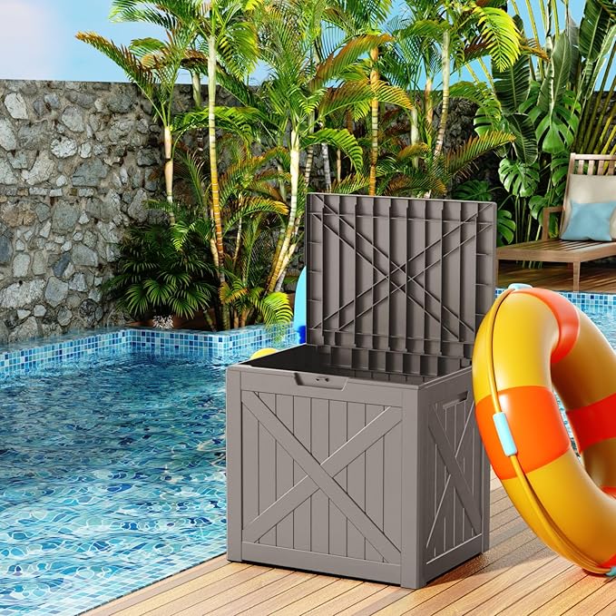 32 Gallon Outdoor Deck Box, Lockable Waterproof Outdoor Storage Boxes For Garden Tools,Indoor Cushions,Accessories Outside Storage Resin Weatherproof Container(Grey) - Image 3