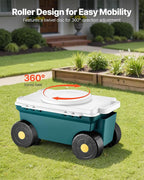 VEVOR Garden Scooter with Seat, 2 in 1 Rolling Garden Cart with Storage Bin, Supports up to 227 lbs, Outdoor Wagon with Handle, Lightweight Storage Gardening Stool for Yard Weeding Planting - Image 3