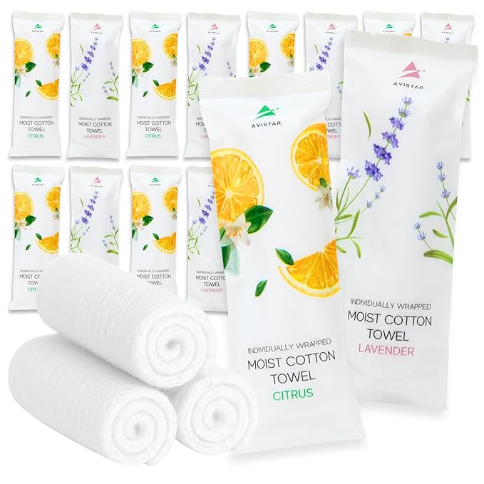 120 Hot or Cold Wrapped Moist Towels – 9'' x 9" Moist Towelettes Individually by Avistar