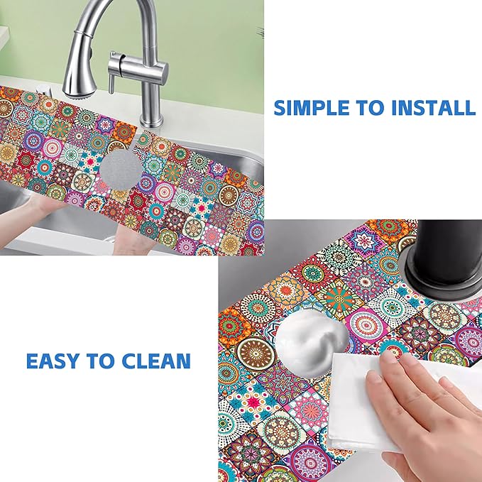 Faucet Draining Mat For Kitchen Sink Mexican Tiles Diatom Mud Absorbent Drain - Image 5