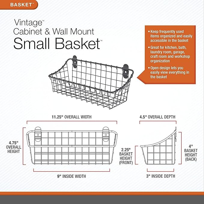 Spectrum Small Wire Wall Basket Industrial Gray Rustic Wall Bin, Vintage Wire - Image 3