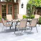 Patio Chairs Set of 6, Easily Set Up Stackable Outdoor Dining Chairs with High Back and Wide Seat, All Weather Breathable Outdoor Chairs Set of 6 with Metal Frame for Backyard Deck Pool, Beige - Image 2