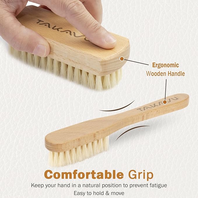 TAKAVU Leather & Upholstery Cleaning Brush Set, Pure White Boar Hair Bristle - Image 4
