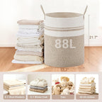 Tall Laundry Basket with Handles, 88L Portable Dirty Clothes Hamper, Boho - Image 2