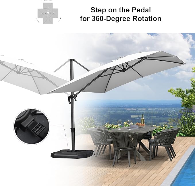 PURPLE LEAF 9'×11.5' Cantilever Patio Umbrella with Base Rectangle Offset Outdoor Umbrella Cover with Zipper for Garden Deck Pool White - Image 5