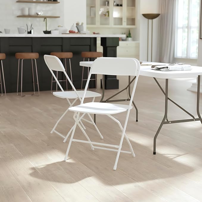 Flash Furniture Hercules Series Big & Tall Stackable Plastic Folding Chairs, Extra Wide Commercial Event Seats, Set of 4, White - Image 2