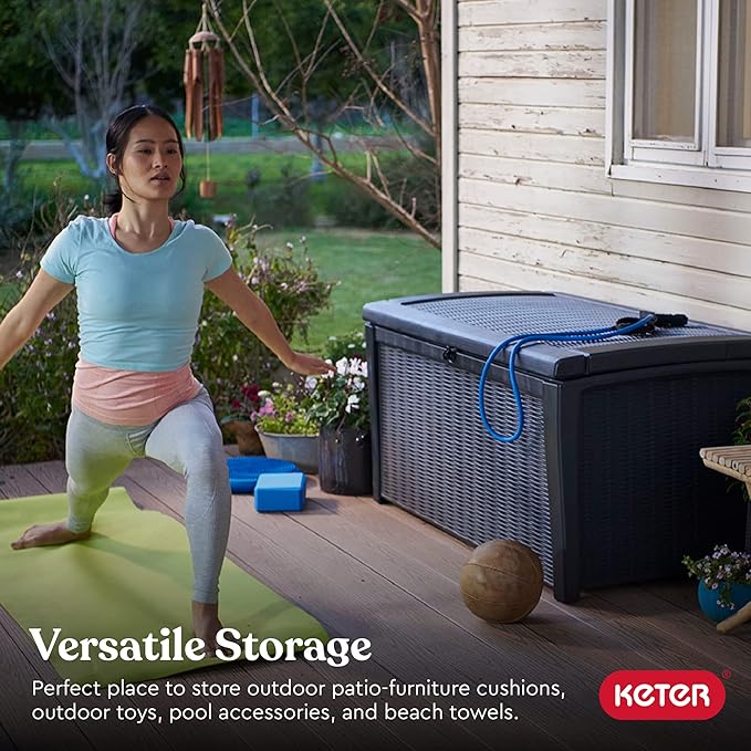 Keter Outdoor Storage Deck Box for Patio, Backyard & Garden, Borneo, 110 Gal, Grey - Lockable, Organizing, and Waterproof Plastic Container Bench - Image 2