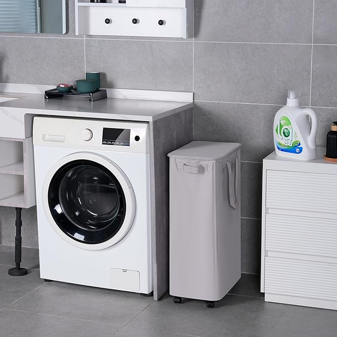 Slim Laundry Hamper with Lid and Wheels, Small Rolling Laundry Basket with - Image 6