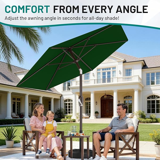 AreShark 7.5FT Patio Umbrella Table Market Umbrella with 6 Sturdy Ribs, Button Tilt/Crank, Heavy-Duty Outdoor Umbrellas for Pool, Deck, Garden and Backyard, Dark Green - Image 3