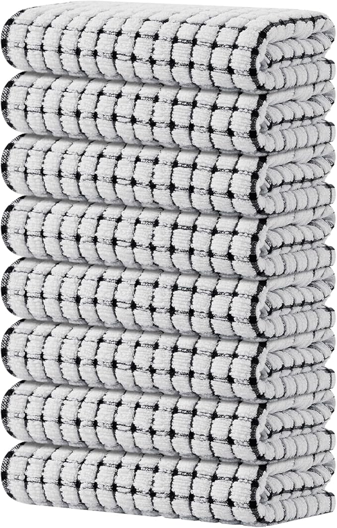 Kitinjoy Cotton 8 Pack Terry Kitchen Towels, 16 x 25 Inches Super Soft and by Kitinjoy