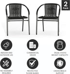 EMMA + OLIVER Set of 2 Modern Rattan Indoor/Outdoor Stack Chairs, Stacking Rattan Patio Chairs with Curved Back and Cross Bracing, Black - Image 7