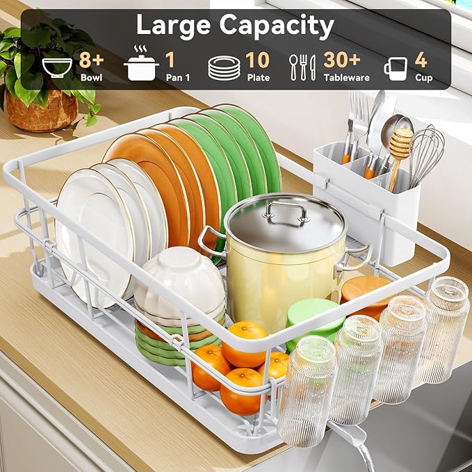 TOOLF Large Dish Drying Rack for Kitchen Counter, Kitchen Dish Racks - Image 3
