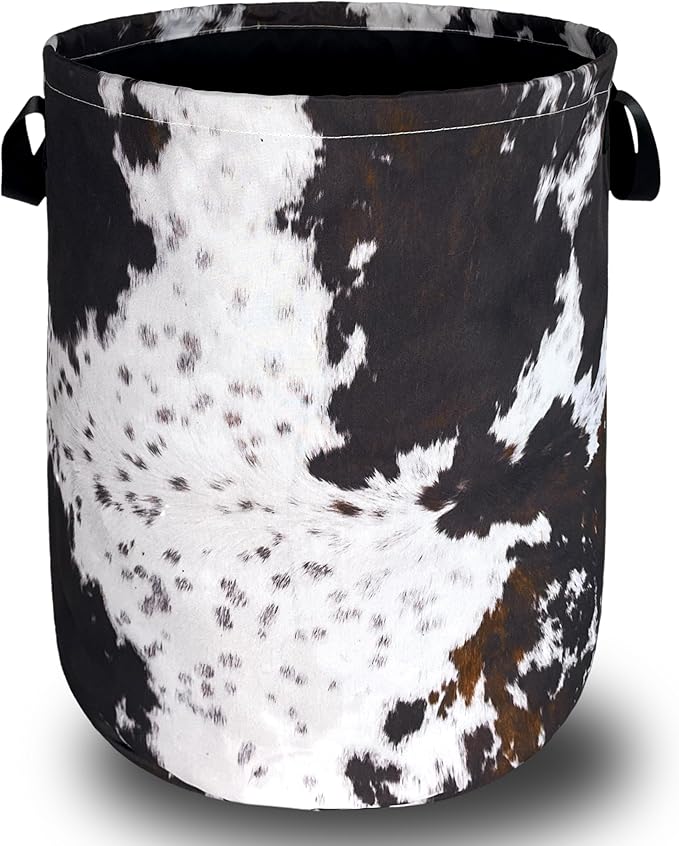 Retro Brown Cows Texture Laundry Basket Foldable Funny Laundry Hamper Oxford by SELIONLIKN