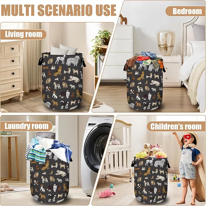 Cute Dogs Laundry Basket, Foldable Dog Lover Laundry Hamper Tote Bag Dirty - Image 7