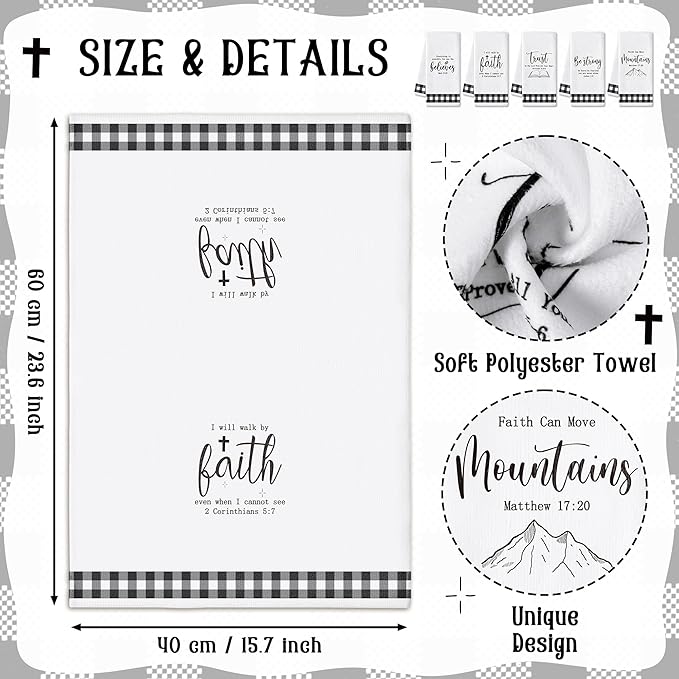 R HORSE Religious Christian Kitchen Dish Towel 5Pcs Bible Verse Scripture - Image 2