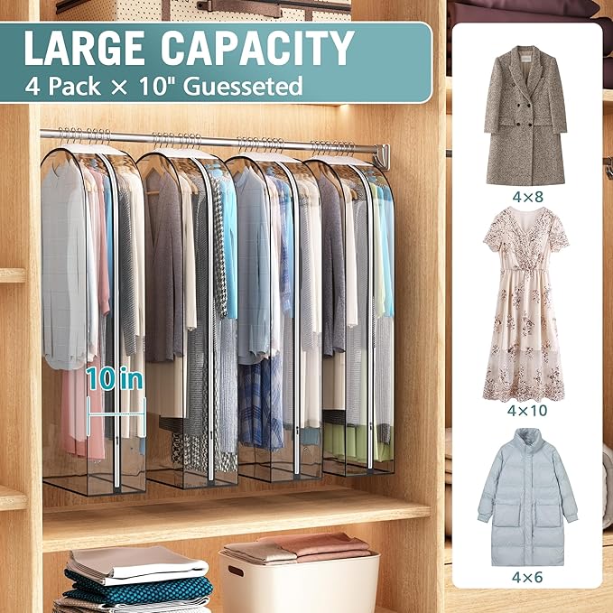 Clear Garment Bag for Hanging Clothes 10” Gusseted, 50” Suit Bags for Open - Image 2