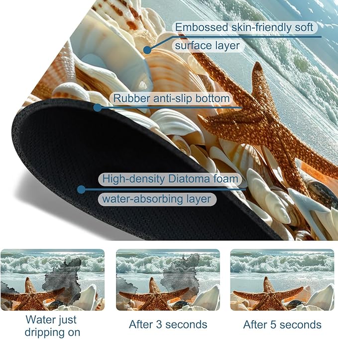 Beach Sink Splash Guard Shells Starfish Waves Faucet Absorbing Mat Fast Drying - Image 3