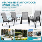 Outdoor Stackable Chairs Set of 6, Stacking Patio Chairs with Textilene Fabric, Outside Furniture for Garden Backyard Balconie Poolside Deck, Grey - Image 6