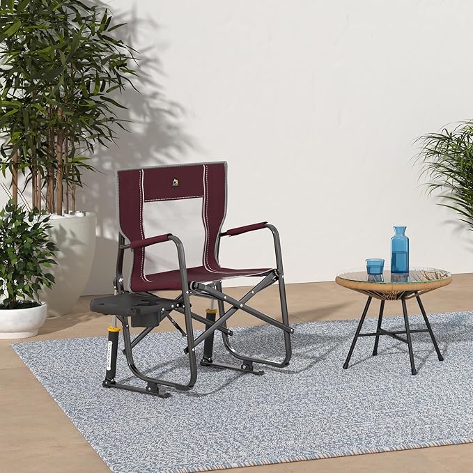 GCI OUTDOOR Freestyle Rocker XL with Side Table Camping Chair | Portable Folding Rocking Chair with Solid, Durable Armrests, Drink Holder & Comfortable Backrest — Red - Image 2