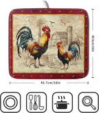 Farm Rooster Dish Drying Mat for Countertop 16x18 Inches Red Rustic Chicken - Image 2
