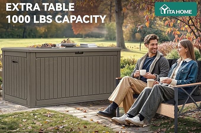 YITAHOME 260 Gallon Large Deck Box with Divider & Side Handles, Outdoor Double-Wall Storage for Patio Furniture Cushions, Garden Pool Accessories, Waterproof & Lockable - Image 3