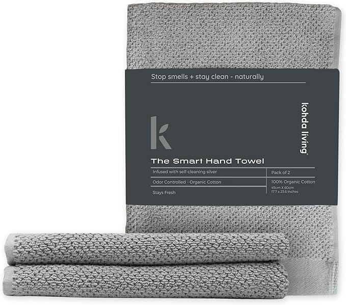 Luxury Silver-Infused Gray Hand Towels 2-Pack, 23.6"x17.7" by KohdaLiving