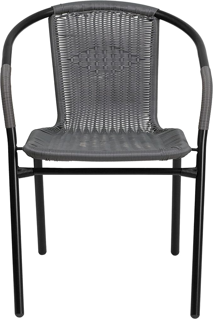 Flash Furniture Lila Modern Rattan Indoor/Outdoor Stackable Dining Chairs, Stacking Rattan Bistro Chairs for Patio or Restaurant, Set of 4, Gray - Image 10