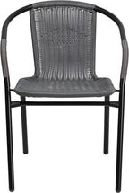 EMMA + OLIVER Set of 2 Modern Rattan Indoor/Outdoor Stack Chairs, Stacking Rattan Patio Chairs with Curved Back and Cross Bracing, Gray - Image 7