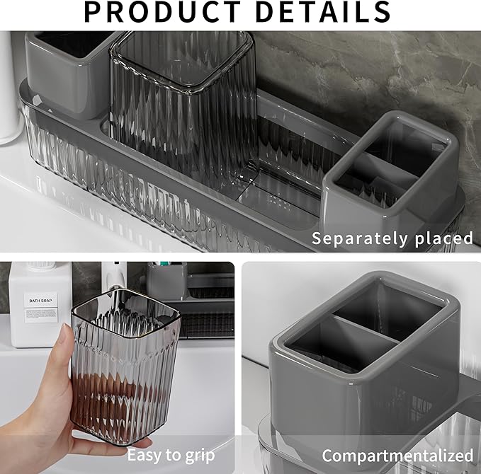 Toothbrush Holder for Bathrooms, 2 Cups Toothbrush Organizer for Bathroom - Image 5