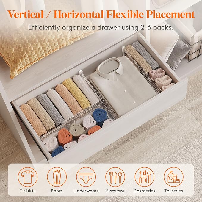 Lifewit 8 Pack 4" High Drawer Dividers 28-43.5cm/11-17" Adjustable Drawer - Image 4