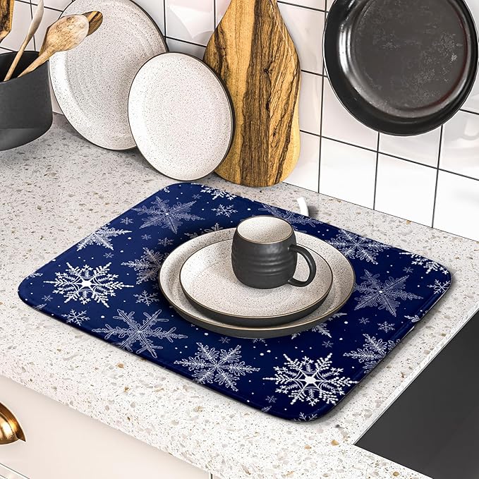 Winter blue Snowflake Dish Drying Mat - Image 5
