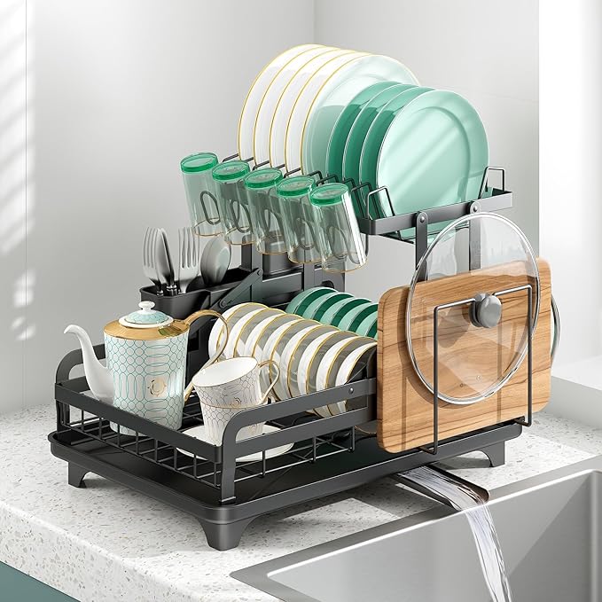 2 Tier Metal Dish Drying Rack Without Installation Sturdy Dish Racks - Image 2