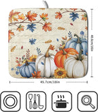 Fall Pumpkin Dish Drying Mat for Kitchen Counter 16x18 Inch Vintage Autumn - Image 2