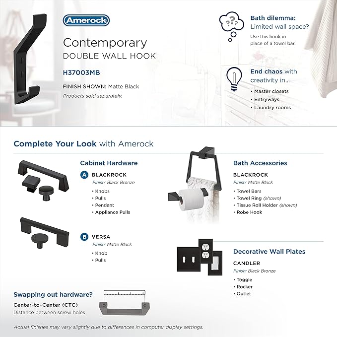 Amerock H37003MB | Emerge Double Prong Decorative Wall Hook | Matte Black Hook - Image 6