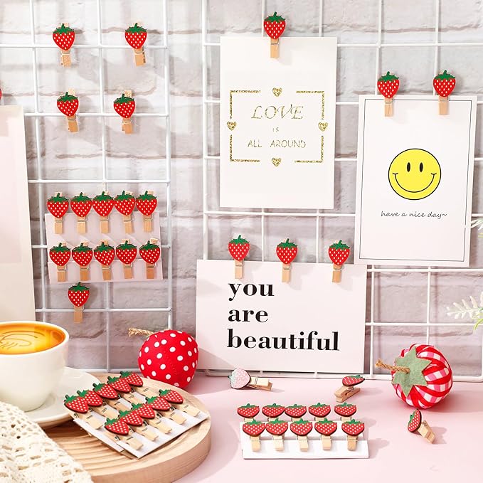 JarThenaAMCS 50 Pcs Strawberry Wooden Clip - Image 4