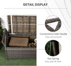 Outsunny 29 Gallon Patio Wicker Storage Bench, Outdoor PE Rattan Patio Furniture, 2-in-1 Large Capacity Rectangle Garden Storage Box with Handles and Cushion, Cream White - Image 8