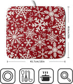 Christmas Dish Drying Mat for Kitchen Counter 16x18 Dark Red Snowflake Winter - Image 2