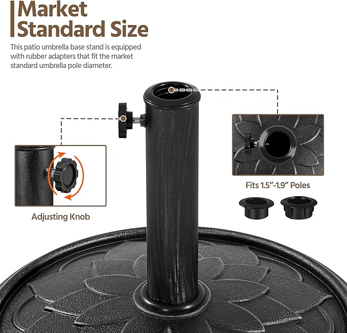 Yaheetech 18'' Umbrella Base 26.5lbs Heavy Duty Patio Umbrella Stand, Round Umbrella Base Stand, Resin Umbrella Holder for Outdoor, Garden, Yard, Black - Image 6