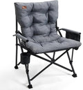 EVER ADVANCED Padded Oversized Folding Camping Chair for Adults, Heavy Duty Lawn Chair with Side Pockets, Portable Collapsible Quad Chair for Outside, Support Up to 500lbs, Grey by EVERADVANCED
