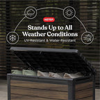 Keter Rosewood 100 Gallon Resin Deck Box Organization and Storage for Patio Furniture Outdoor Cushions, Throw Pillows, Garden Tools and Pool Toys - Image 3