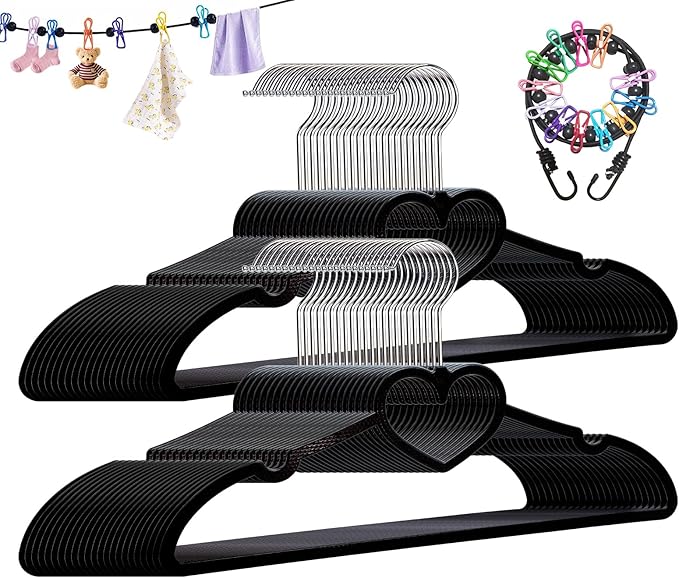 Plastic Hangers 50 Pack, Heart-Shaped Clothes Hanger Ultra Thin Space Saving by ZRKFSR