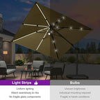 PURPLE LEAF 10 Feet Patio Umbrella with Base Outdoor Cantilever Solar Powered LED Swivel Square Umbrella Aluminum Offset Umbrella with 360-degree Rotation for Garden Deck Pool Patio, Beige - Image 2