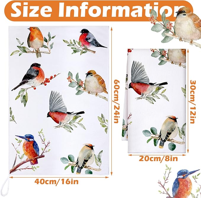 Set of 6 Birds Kitchen Towels Hummingbird Tea Towels Absorbent Dish Towels - Image 3