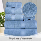 SUPERIOR Solid Egyptian Cotton Hand Towel Set, Denim Blue - Image 6